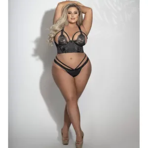 Stretch Satin and Lace Long Line Bra Set 3X/4X