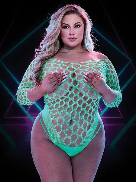 Lapdance Glow In The Dark Large Fishnet Teddy - Queen