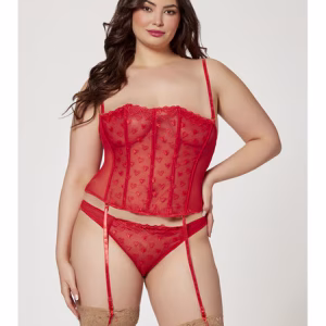 Two Piece Bustier And Panty Set - Red