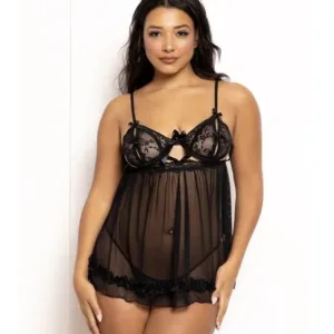 Ditsy Floral And Mesh Babydoll With Split Cups 2 Piece Set