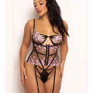 Multicolored Embroidered Floral Galloon Lace Teddy With Underwire