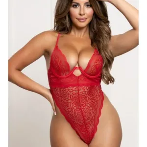 Floral Lace Teddy - Red